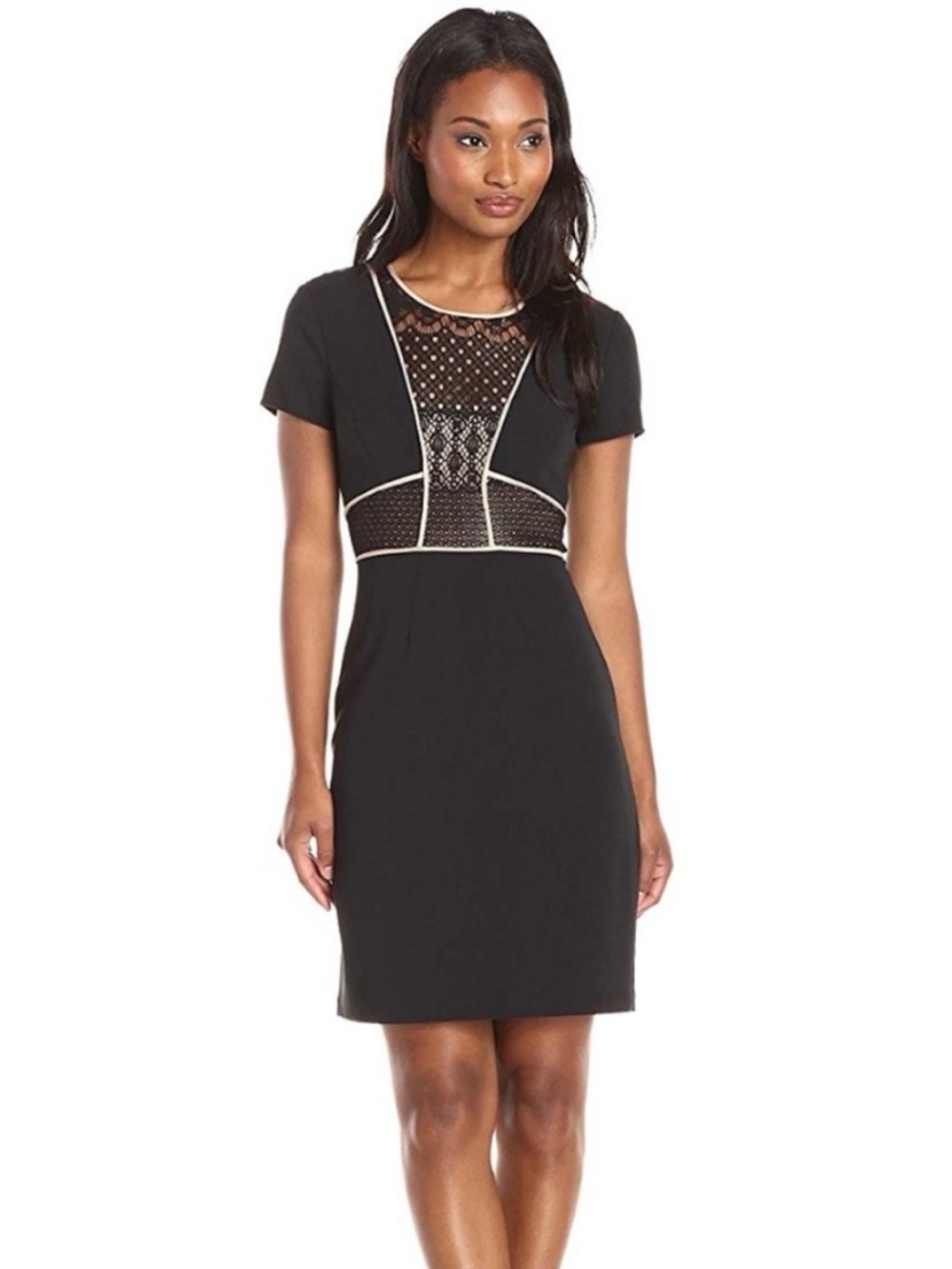 BCBGMaxAzria Libi Black Woven Short Sleeve Crepe City Dress
Size 10